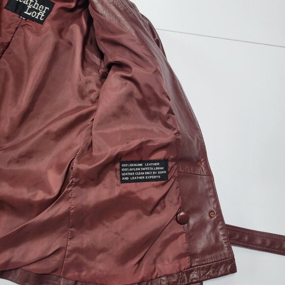 Vintage Leather Loft 100% Leather OxBlood Burgundy Belted Jacket Size 9/10 - Picture 9 of 14